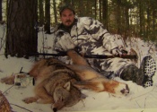 Scott Gauthier with a nice double called in at one stand - a coyote and a grey fox