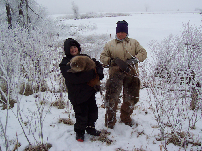 Joni LeGrand and great niece Lacey Christensen with three nice 35lb beaver from Virgil, South Dakota
