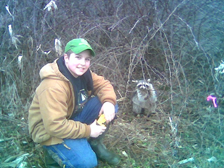 Jerad Fisher of Ohio with his first snared raccoon