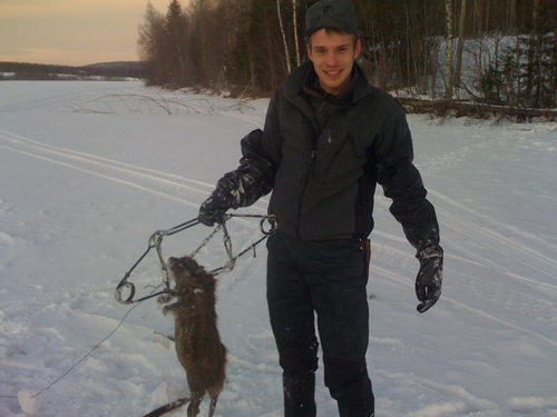 Smiling Andreas with a tiny Swedish beaver