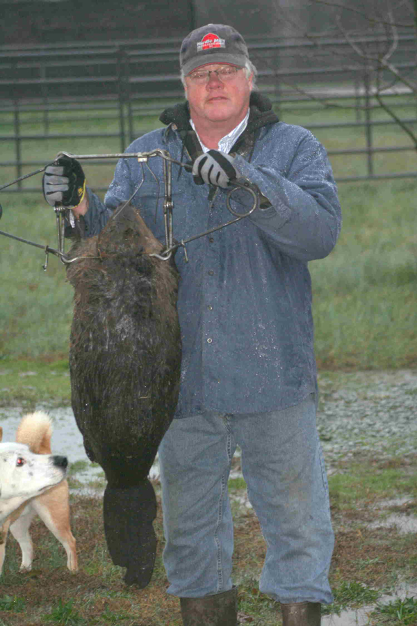 John Ducker with a beaver on his first check after setting it the night before