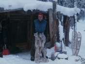 Jim Firmin, Fort Yukon Alaska, with some Lynx at one of his trapline cabins