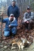 Ted Rakes Jr. from Ranger, WV, dad Ted Rakes Sr, Uncle Robert Rakes and Papaw Roy Spry teamed up to catch the biggest coyote they haven taken so far.  It stretched 52" and weighed 35lb.
