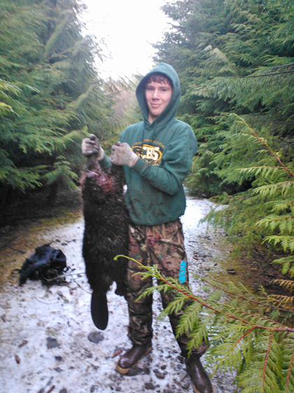 Wyatt Patten with his first beaver caught in a snare