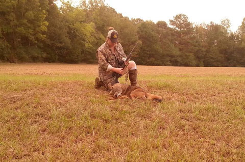 Lacey Tubbs killed this big male coyote on her farm in Sprott, Alabama