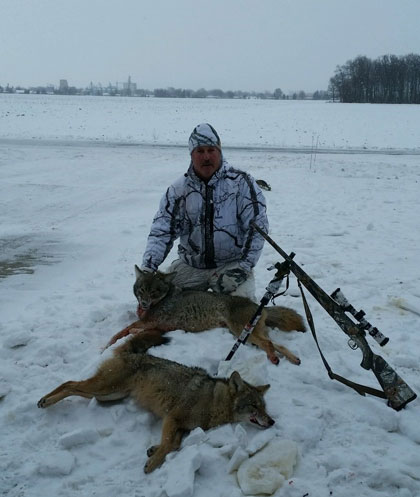 Ted Allen of Auburn, Michigan with a double on coyotes.