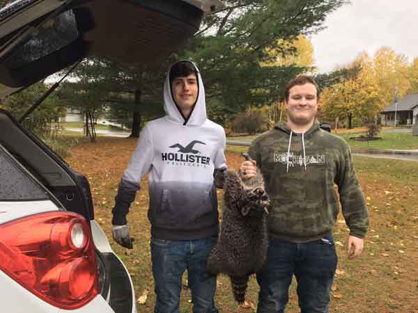 Brody Inglis and Patrick Belanger with a nice coon taken in the Gaylord, MI area.